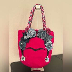 Floral Embellished Pink Tote Bag